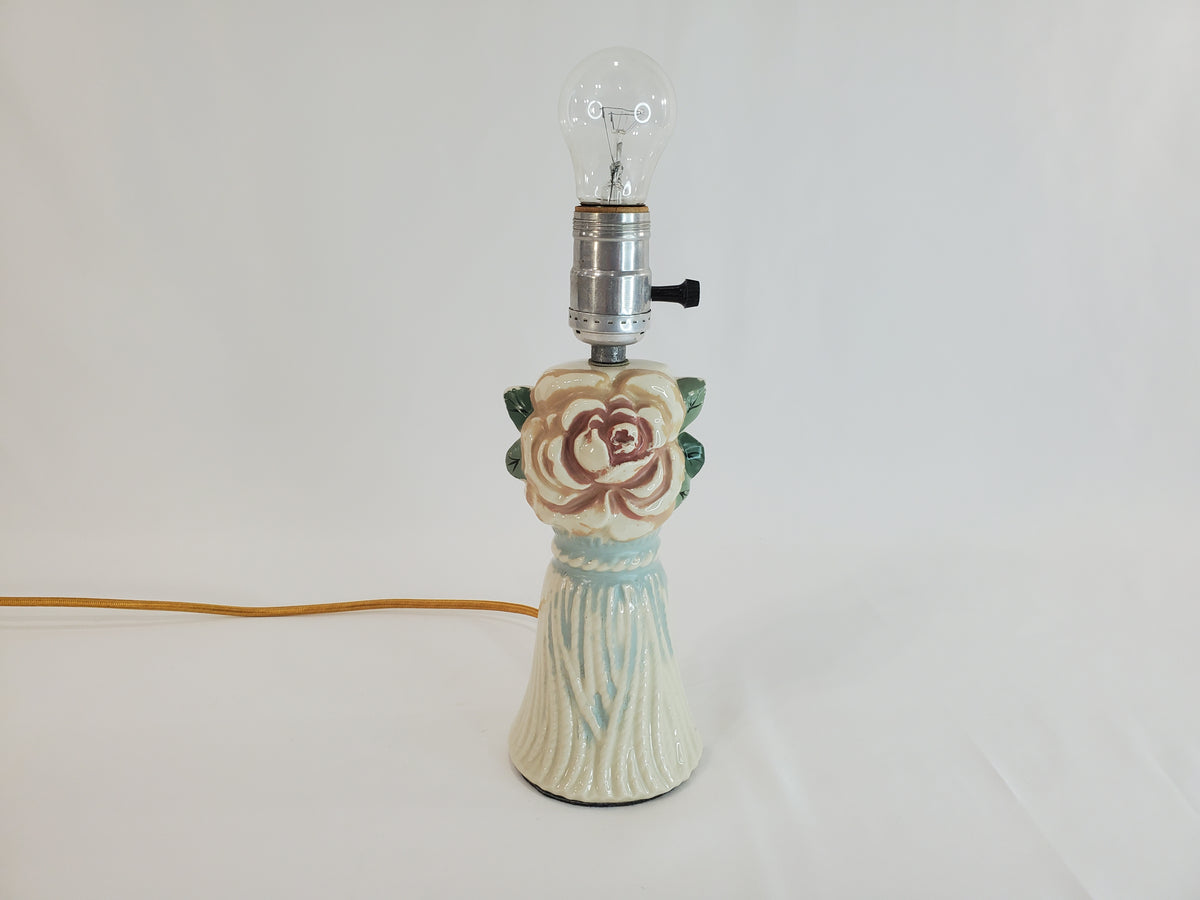 Vintage 1940s Ceramic Rose and Tassel Boudoir Lamp