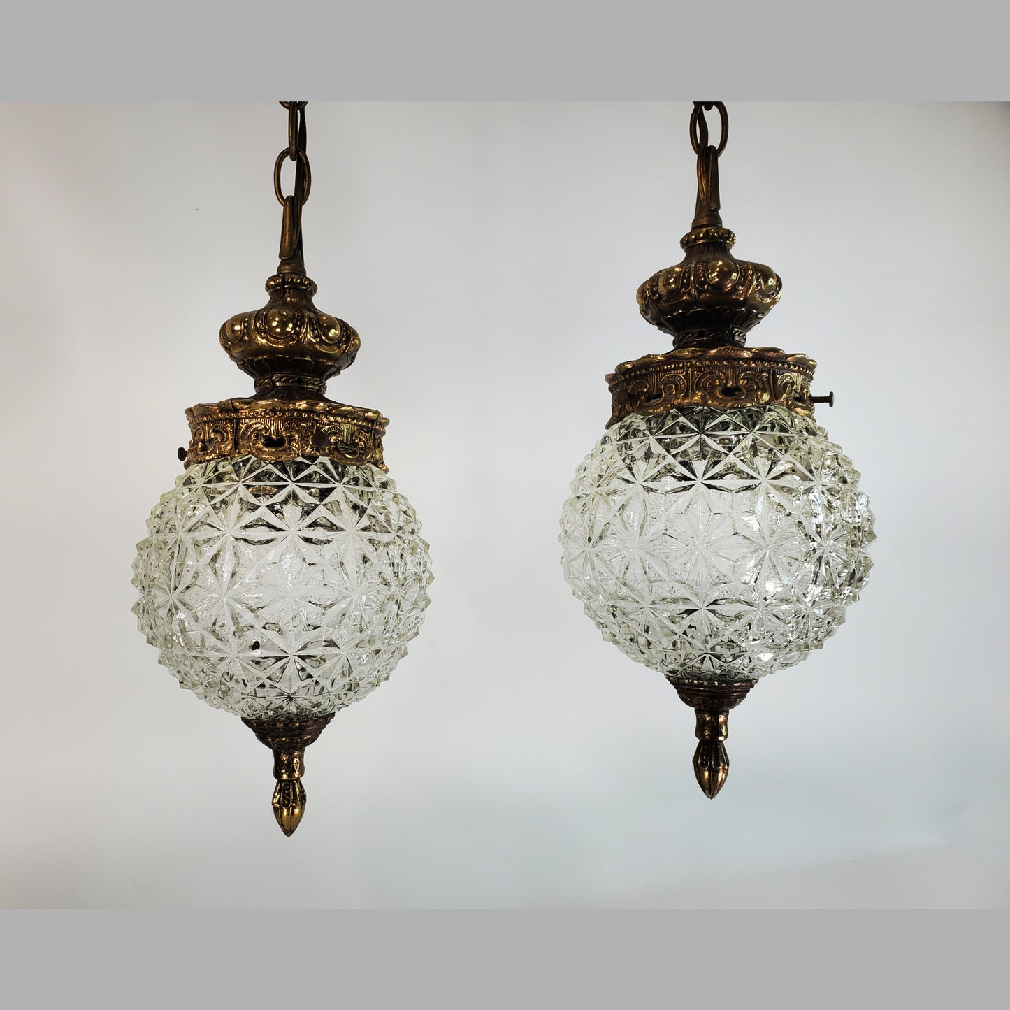 Vintage Hollywood Regency Double Pendant Hanging Swag Lamps