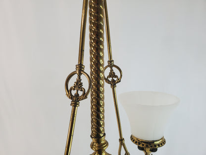 1890s Victorian Gasolier Style 2-Light Brass Chandelier