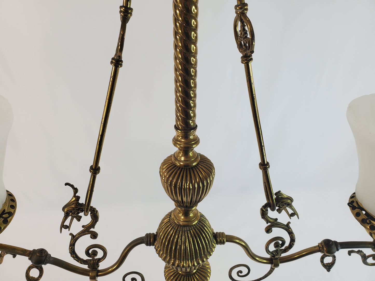 1890s Victorian Gasolier Style 2-Light Brass Chandelier