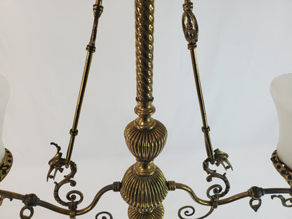 1890s Victorian Gasolier Style 2-Light Brass Chandelier