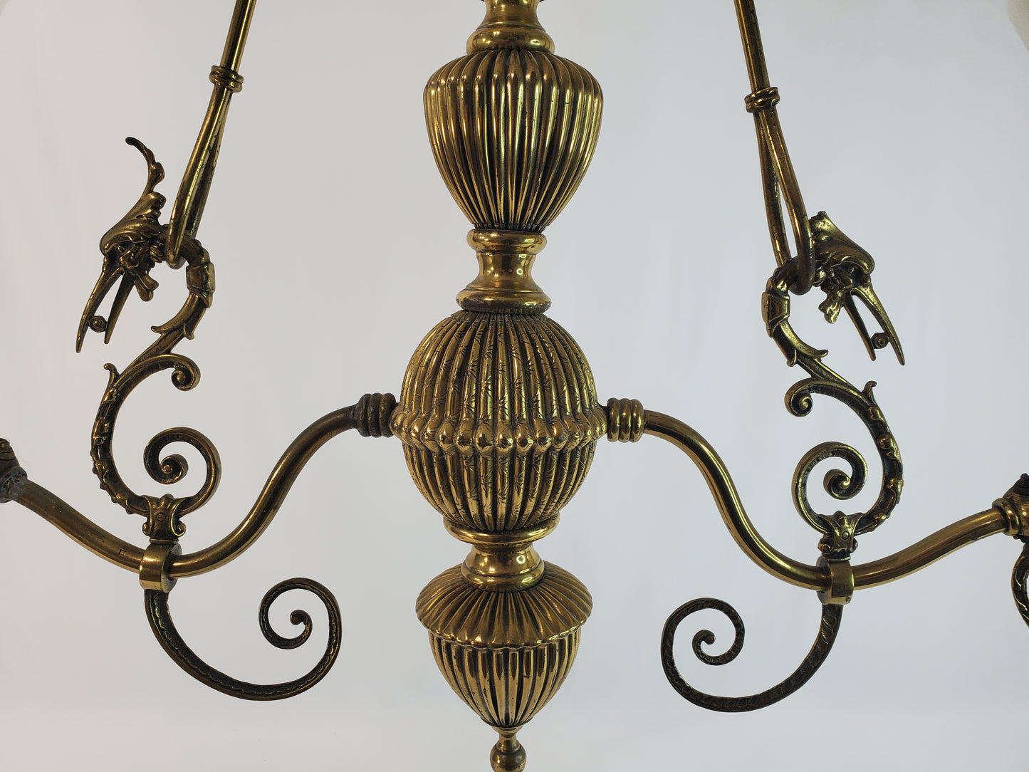 1890s Victorian Gasolier Style 2-Light Brass Chandelier