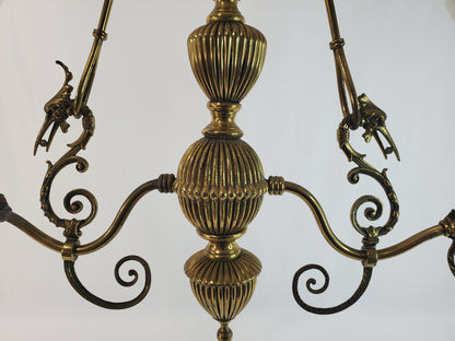 1890s Victorian Gasolier Style 2-Light Brass Chandelier