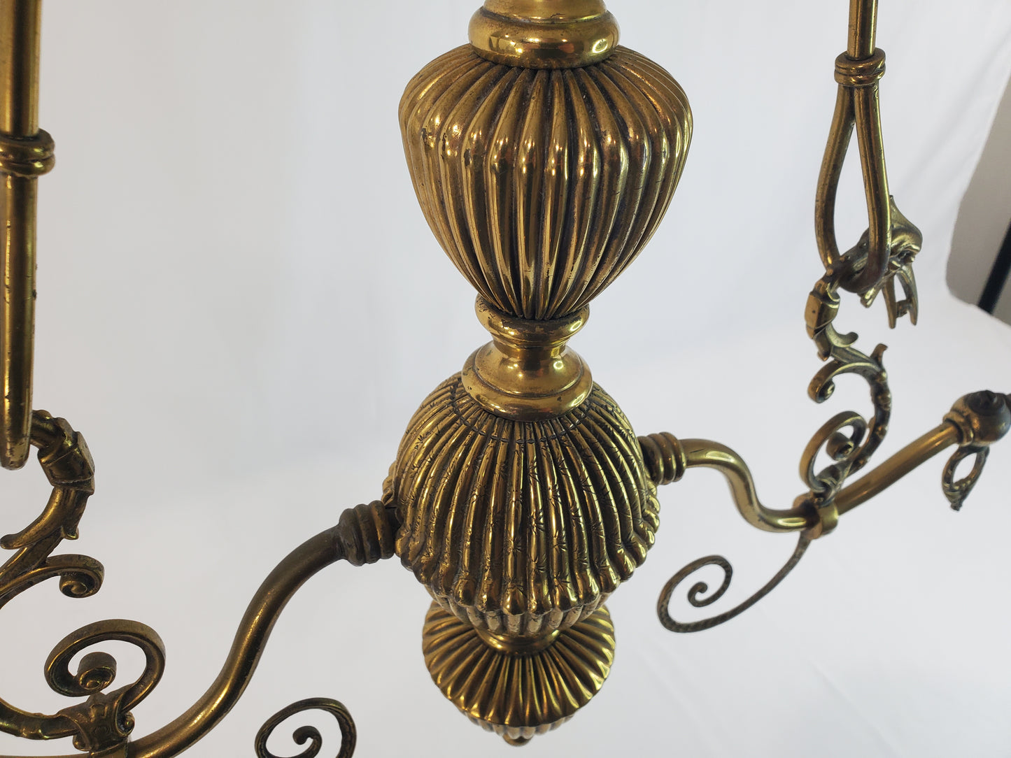 1890s Victorian Gasolier Style 2-Light Brass Chandelier