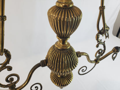 1890s Victorian Gasolier Style 2-Light Brass Chandelier