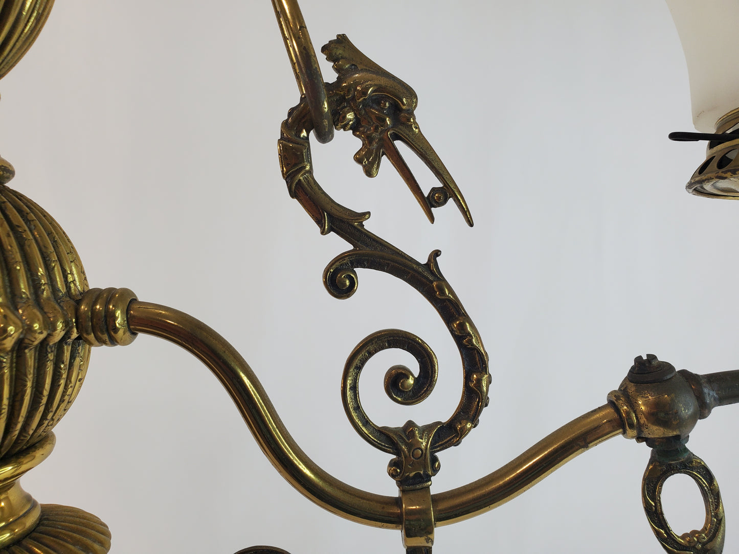 1890s Victorian Gasolier Style 2-Light Brass Chandelier