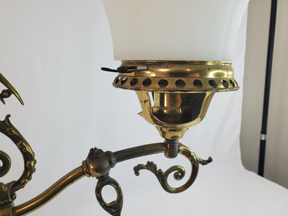 1890s Victorian Gasolier Style 2-Light Brass Chandelier