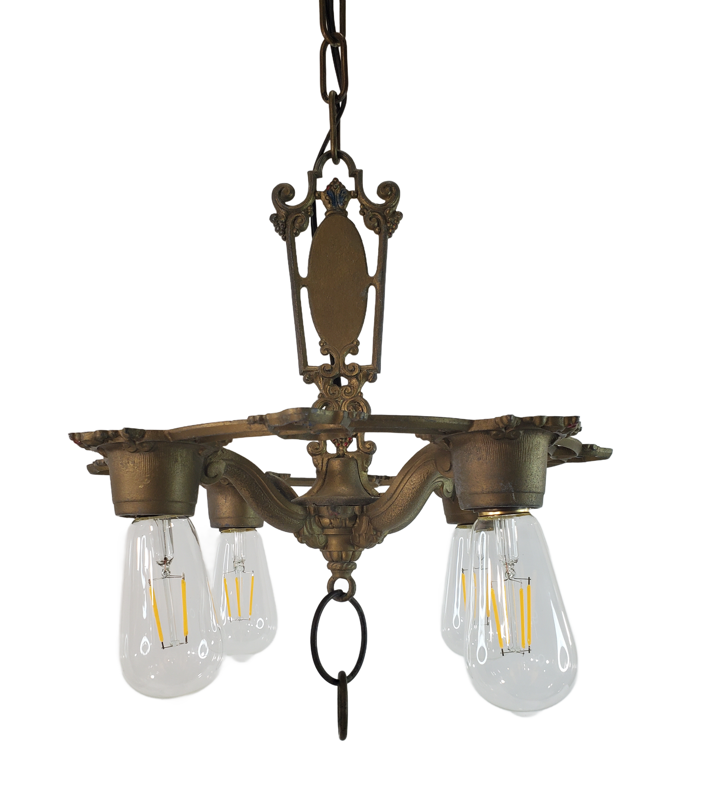 1920s Antique Art Deco 4 Light Chandelier by Riddle Co