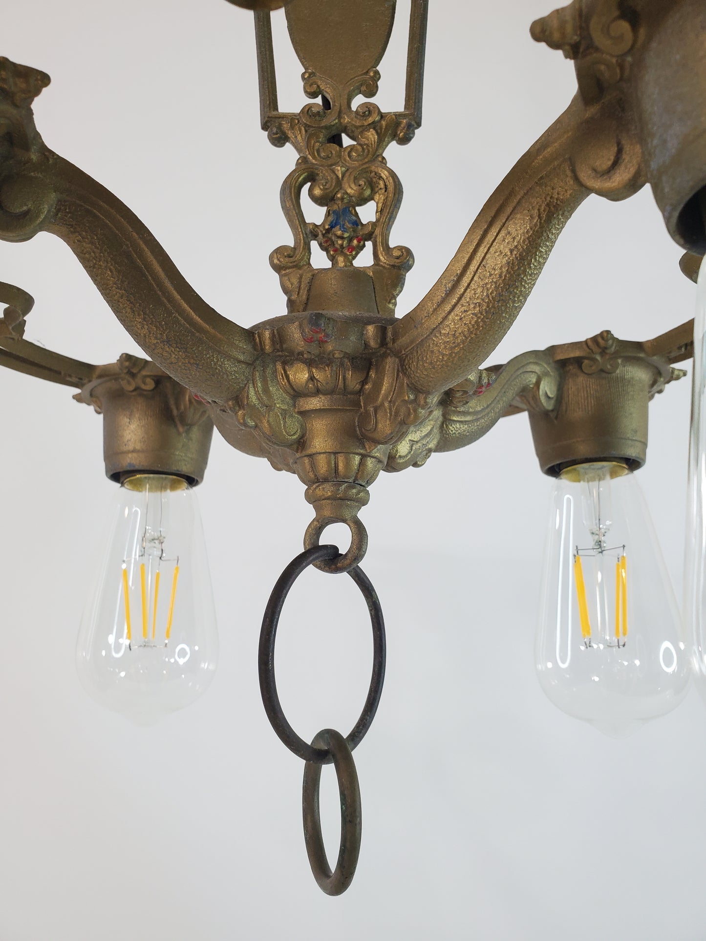 1920s Antique Art Deco 4 Light Chandelier by Riddle Co