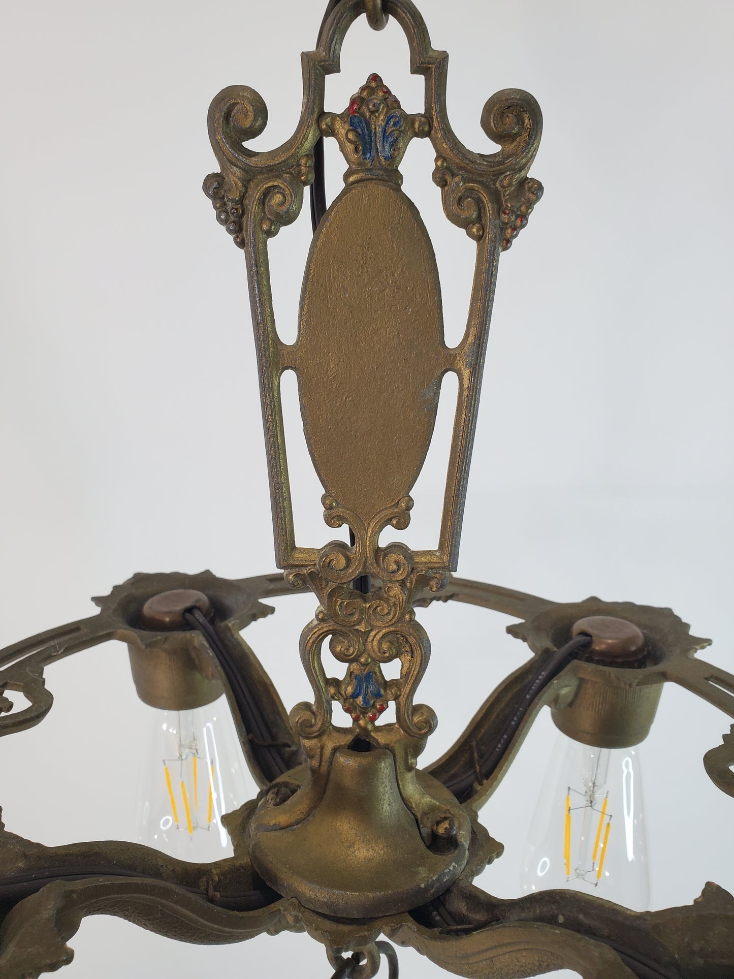 1920s Antique Art Deco 4 Light Chandelier by Riddle Co