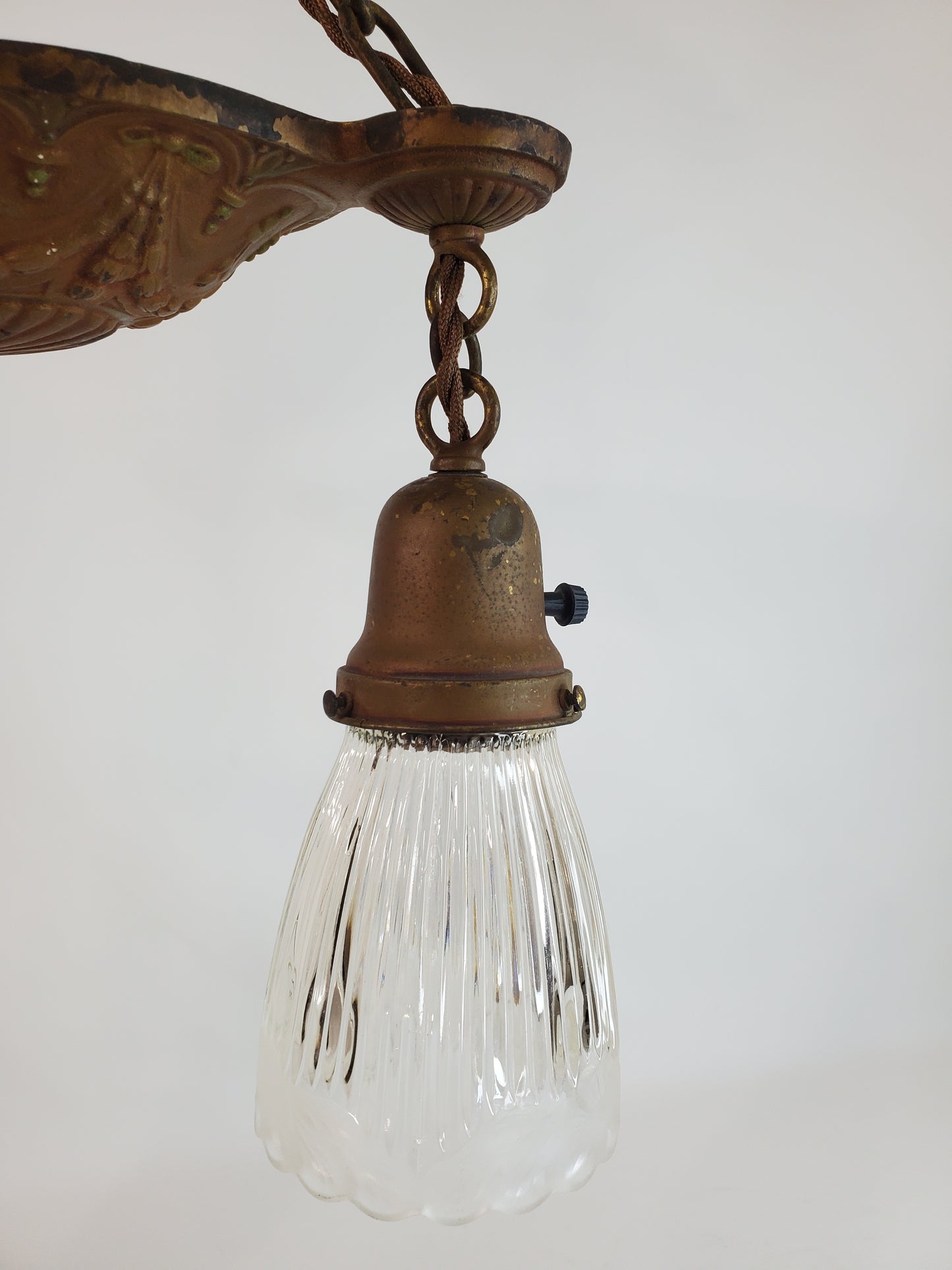 1920s Antique Art Deco Cast Iron 2-Light Chandelier