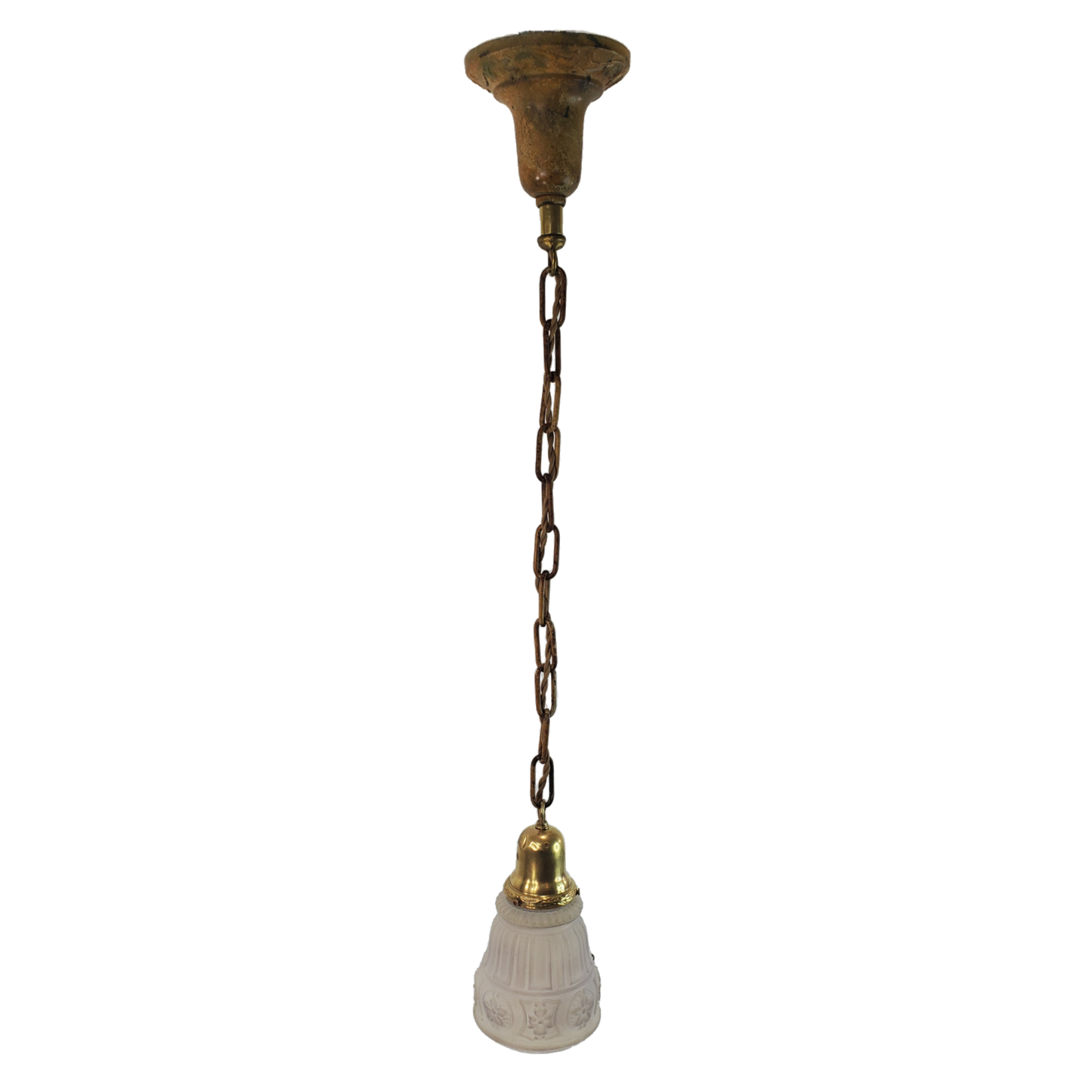 1920s Antique Single Brass Pendant Light Fixture With Shade