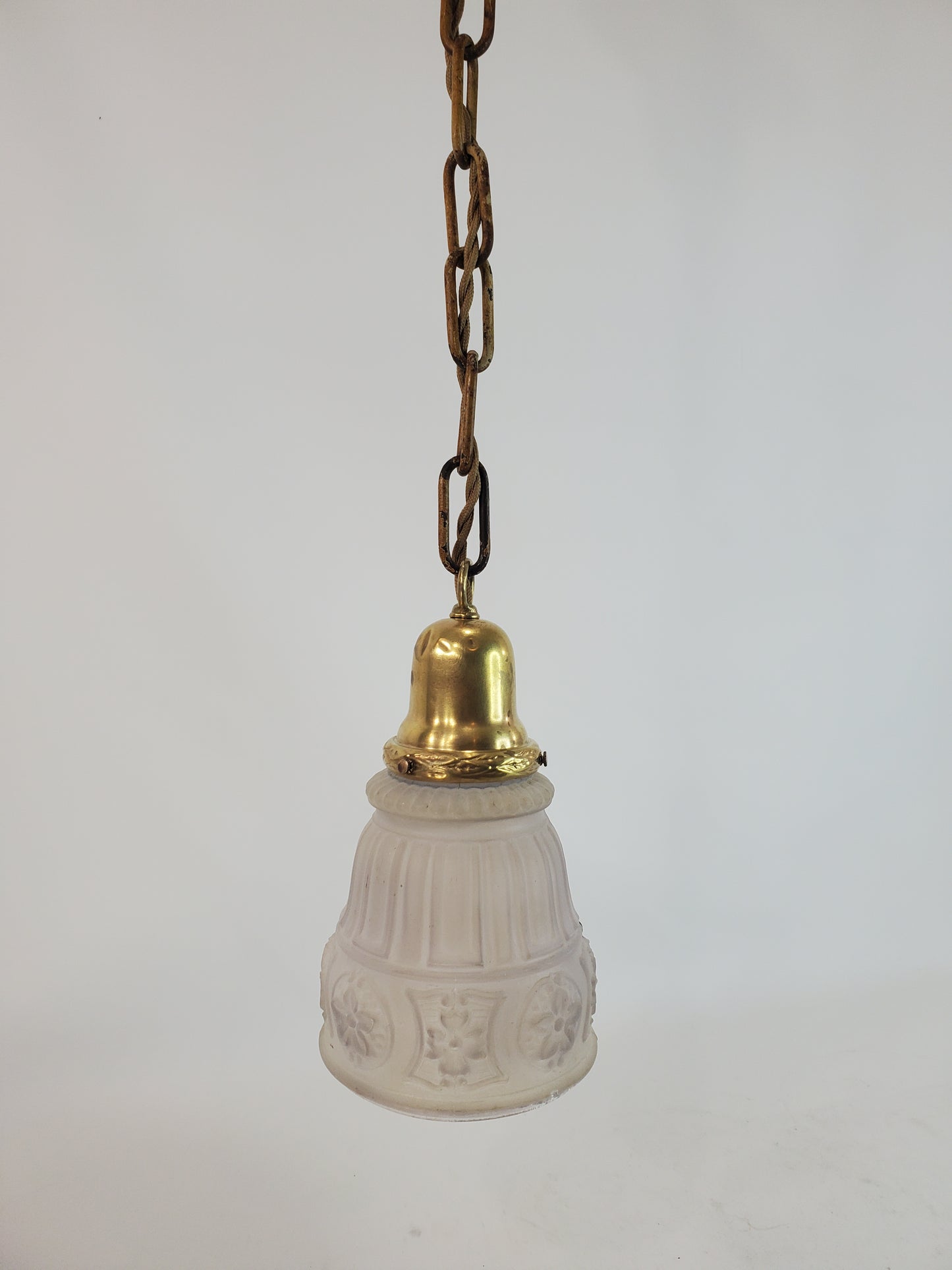 1920s Antique Single Brass Pendant Light Fixture With Shade