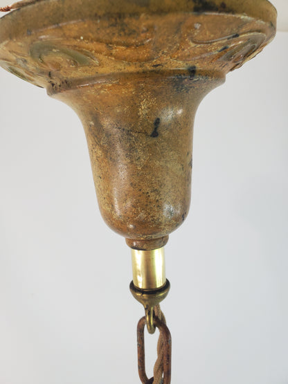 1920s Antique Single Brass Pendant Light Fixture With Shade