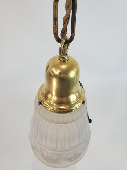 1920s Antique Single Brass Pendant Light Fixture With Shade