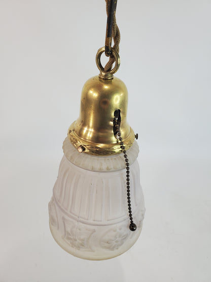 1920s Antique Single Brass Pendant Light Fixture With Shade