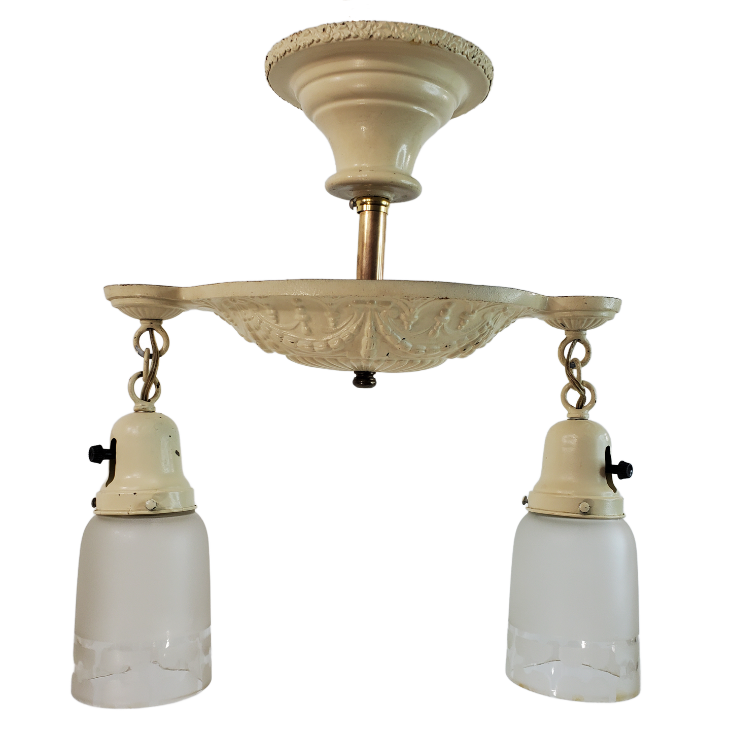 1920s Art Deco Flush Mount 2-Light Chandelier