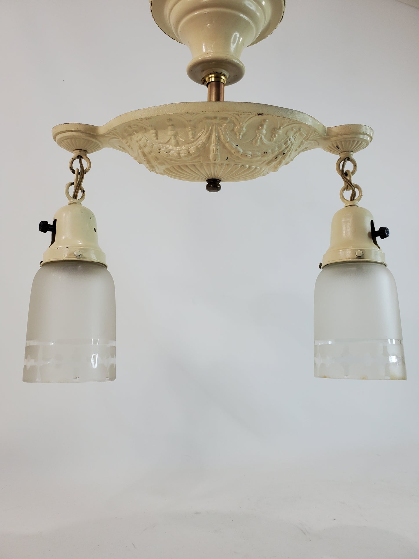 1920s Art Deco Flush Mount 2-Light Chandelier