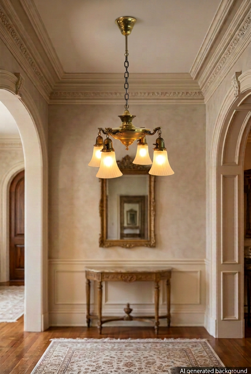 1920s Transitional Edwardian-Art Deco 4-Light Pan Chandelier - Fully Restored