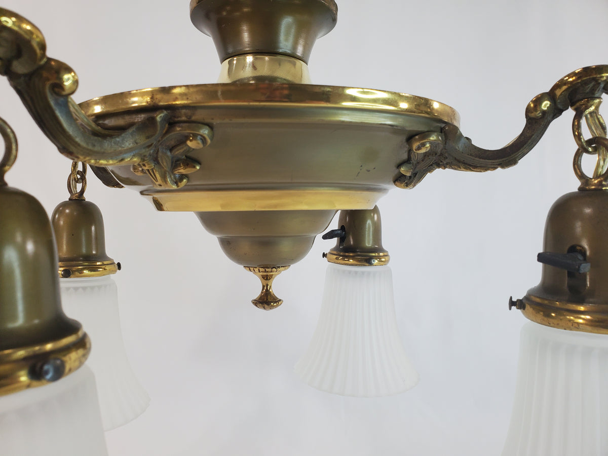 1920s Transitional Edwardian-Art Deco 4-Light Pan Chandelier - Fully Restored