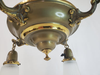 1920s Transitional Edwardian-Art Deco 4-Light Pan Chandelier - Fully Restored