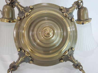 1920s Transitional Edwardian-Art Deco 4-Light Pan Chandelier - Fully Restored