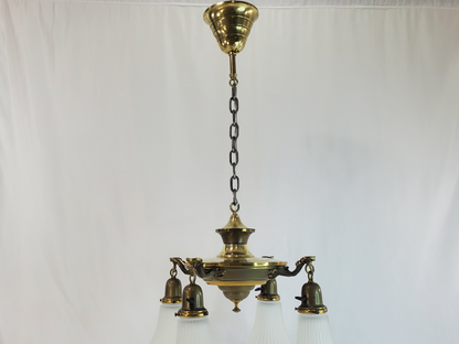 1920s Transitional Edwardian-Art Deco 4-Light Pan Chandelier - Fully Restored