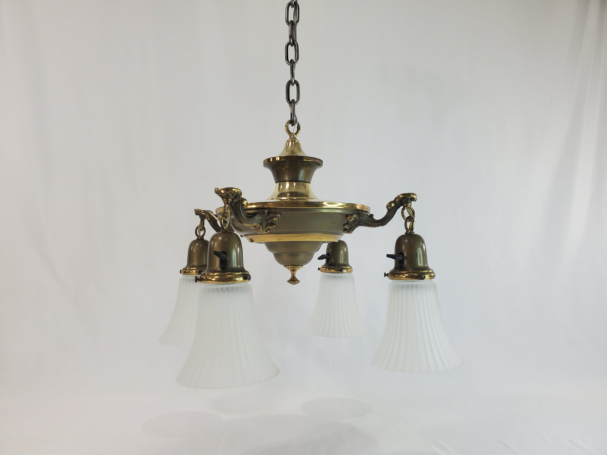 1920s Transitional Edwardian-Art Deco 4-Light Pan Chandelier - Fully Restored