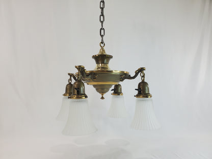 1920s Transitional Edwardian-Art Deco 4-Light Pan Chandelier - Fully Restored