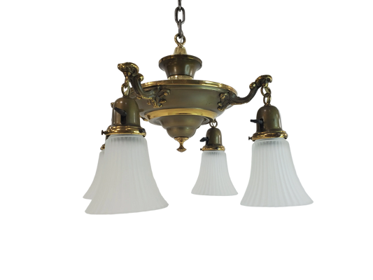 1920s Transitional Edwardian-Art Deco 4-Light Pan Chandelier - Fully Restored