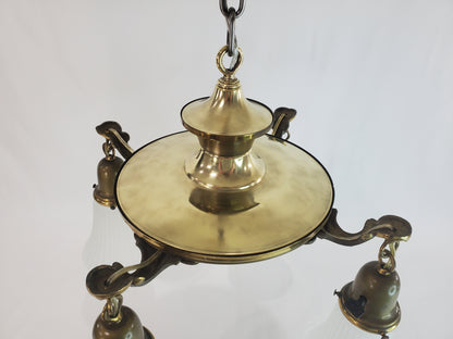 1920s Transitional Edwardian-Art Deco 4-Light Pan Chandelier - Fully Restored