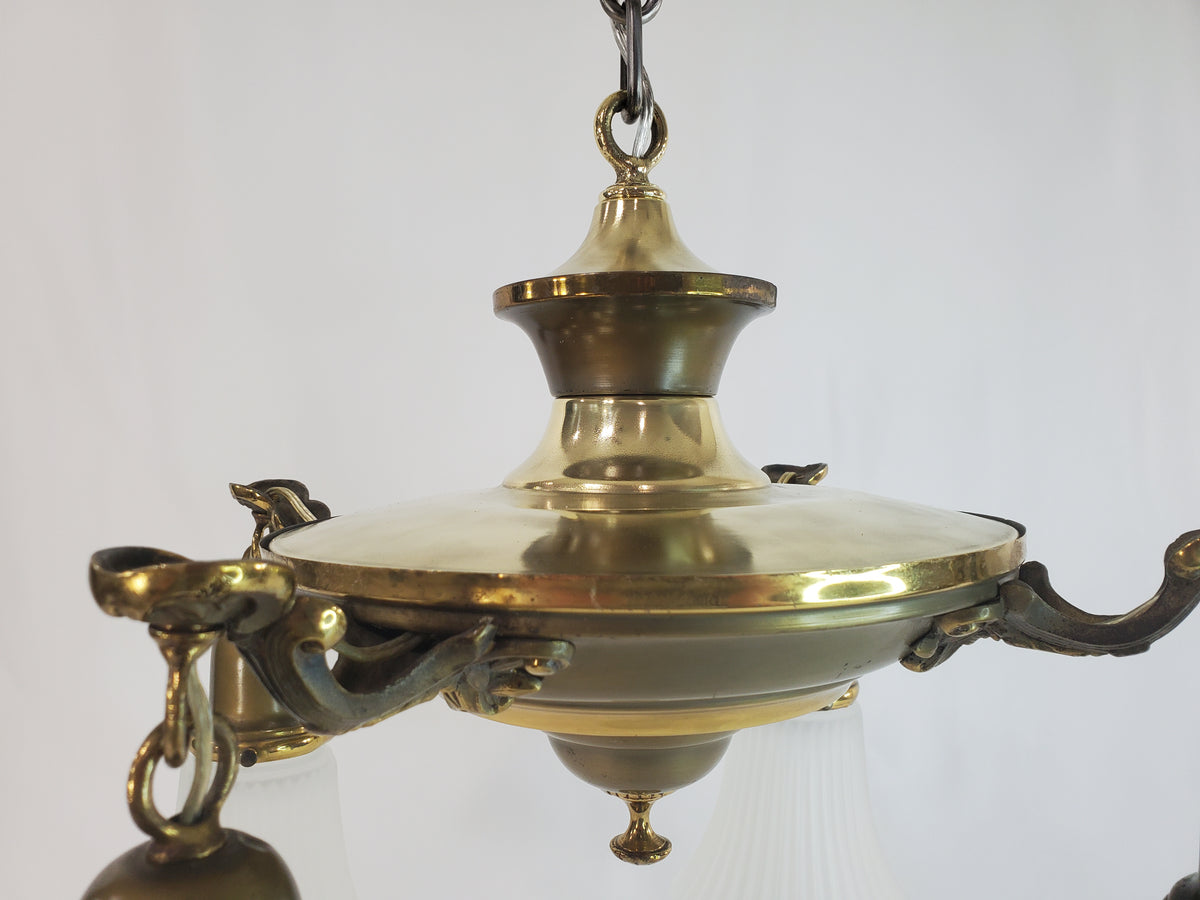 1920s Transitional Edwardian-Art Deco 4-Light Pan Chandelier - Fully Restored