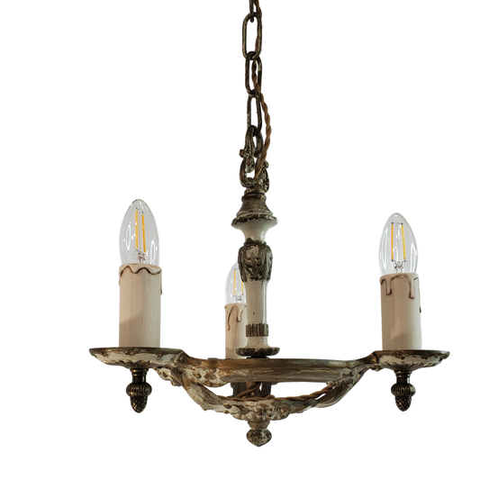 1930s Art Deco 3-Light Polychrome Chandelier