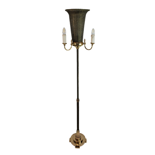 1930s Art Deco 4 Light Torchiere Floor Lamp In Woven Brass by John Vassos