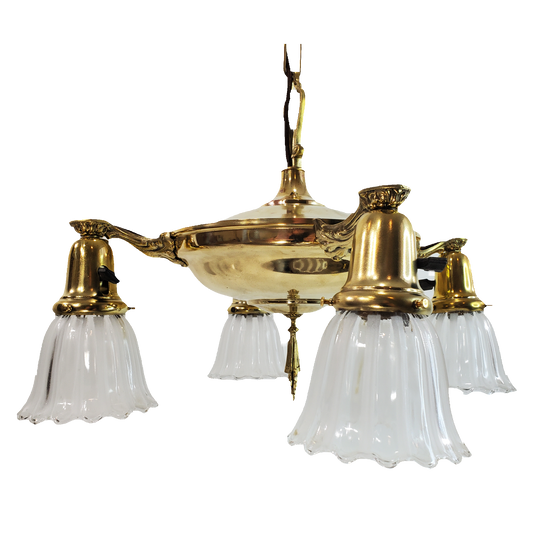 1930s Brass 4-Light Pan Chandelier