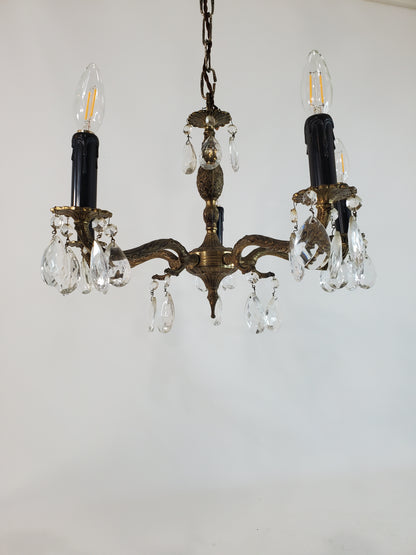 1940’s Spanish Brass and Crystal 5 Light Chandelier