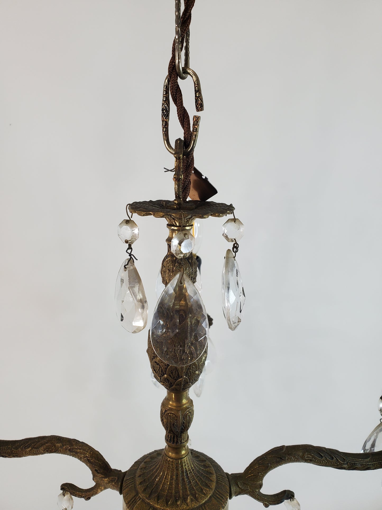 1940’s Spanish Brass and Crystal 5 Light Chandelier