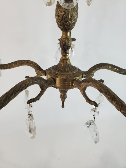 1940’s Spanish Brass and Crystal 5 Light Chandelier