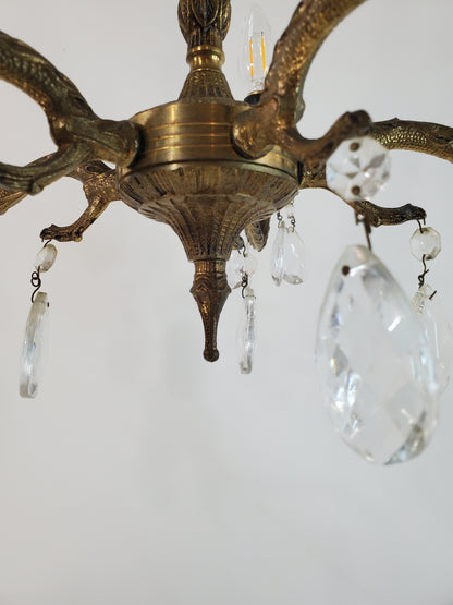 1940’s Spanish Brass and Crystal 5 Light Chandelier