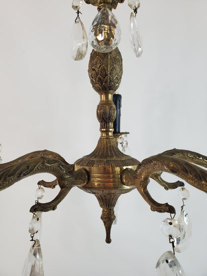 1940’s Spanish Brass and Crystal 5 Light Chandelier