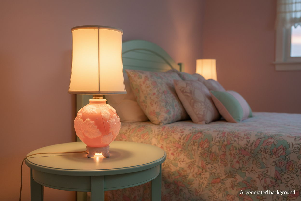 1940s Art Deco Aladdin Alacite Pink Glass Lamp with Illuminated Base