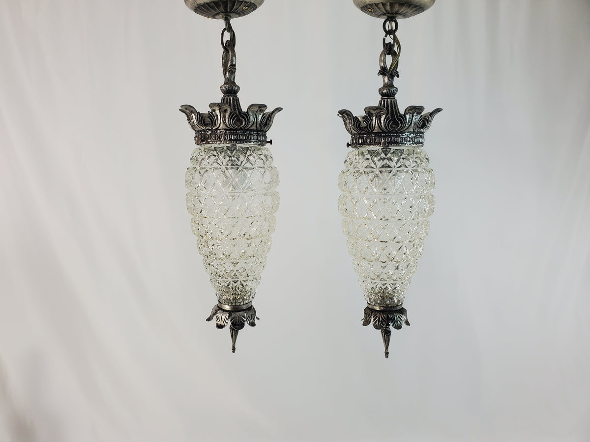 Pair 1970s Fredrick Ramond Acanthus Leaf Pendant Lights