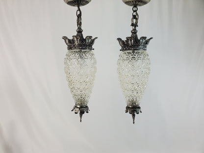Pair 1970s Fredrick Ramond Acanthus Leaf Pendant Lights