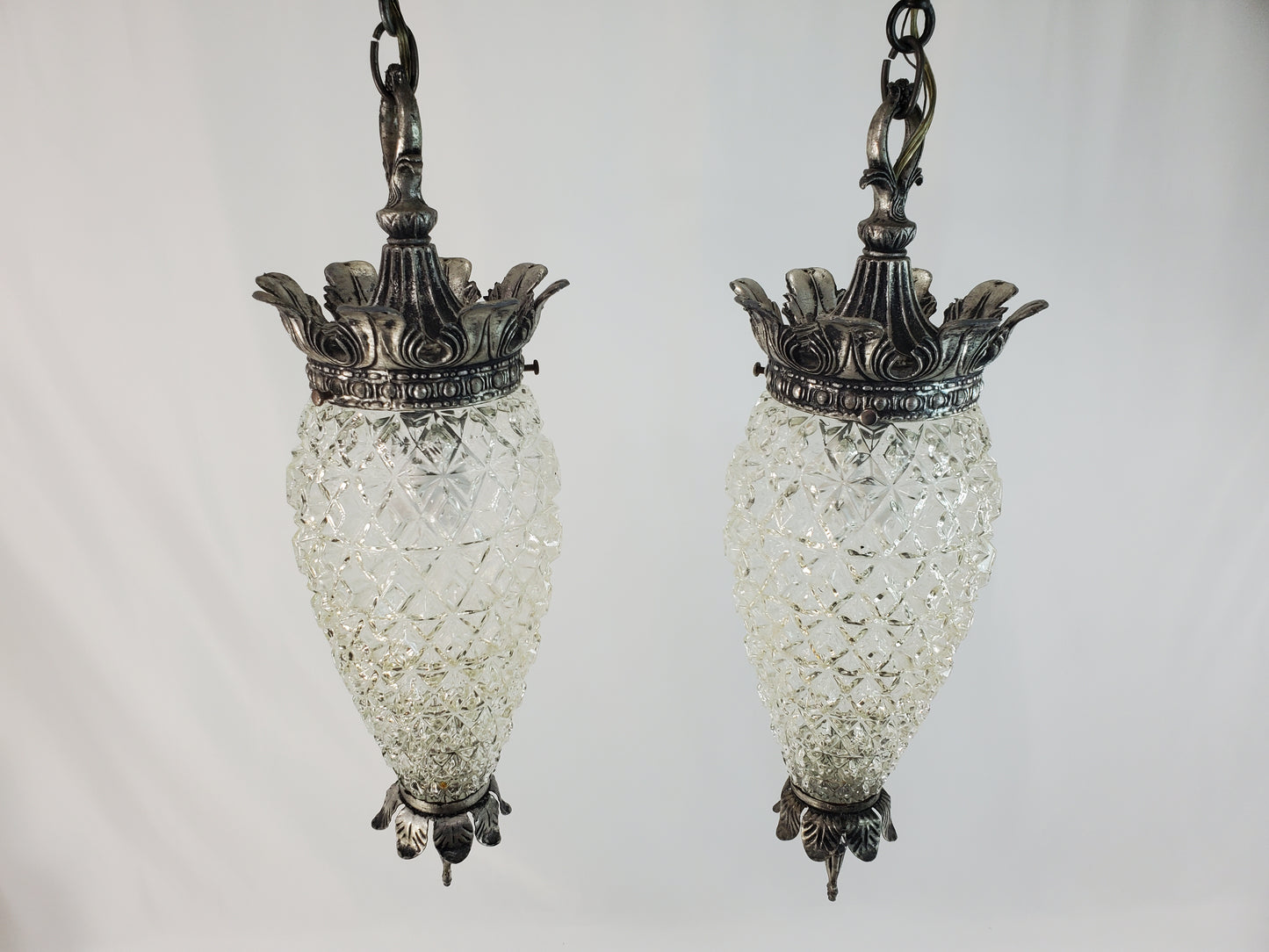 Pair 1970s Fredrick Ramond Acanthus Leaf Pendant Lights