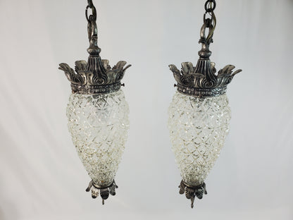 Pair 1970s Fredrick Ramond Acanthus Leaf Pendant Lights