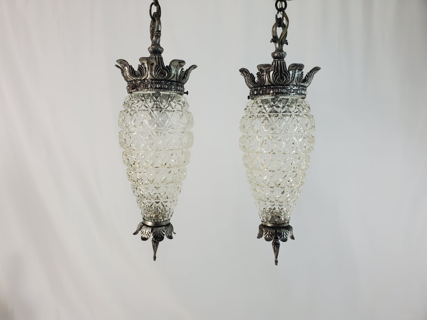 Pair 1970s Fredrick Ramond Acanthus Leaf Pendant Lights