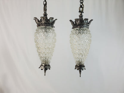 Pair 1970s Fredrick Ramond Acanthus Leaf Pendant Lights