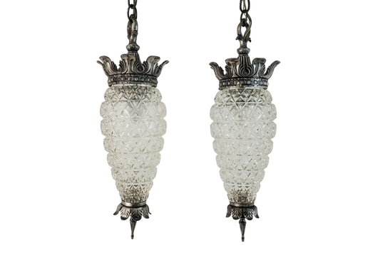 Pair 1970s Fredrick Ramond Acanthus Leaf Pendant Lights