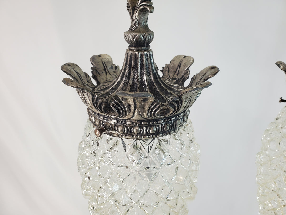 Pair 1970s Fredrick Ramond Acanthus Leaf Pendant Lights
