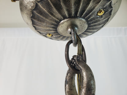 Pair 1970s Fredrick Ramond Acanthus Leaf Pendant Lights